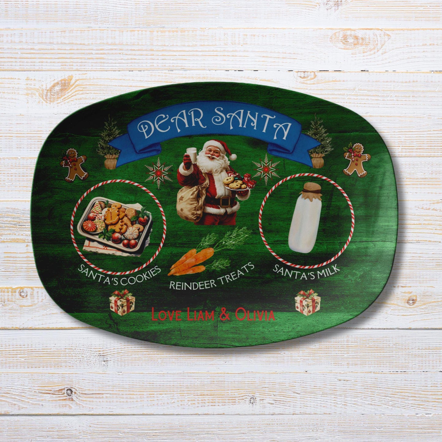 Personalized Santa Treats Plate, Santa Cookie and Milk Plate, Christmas Eve Plate, Family Tradition Platter, Kids Gift, Xmas Holiday Plate
