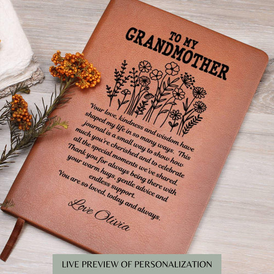 Personalized Leather Grandmother Journal-Grandmother Gift Memory Journal Grandmother Keepsake Gift Birthday Gift Custom Grandma Gift To Nana