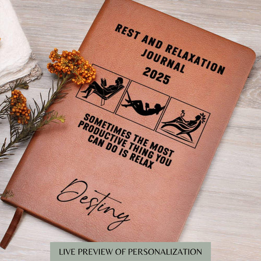 Personalized Leather Journal For Women- 2025 Journal, Relaxation Gift Custom Name Journal Gift Best Friend Healing Journal Self Care Gift