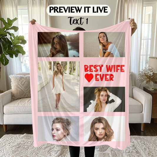 Custom Picture Collage Text Blanket Photo Collage Gifts for Wife Birthday Anniversary Gift Valentine's Gift for Wife Custom Photo Blanket