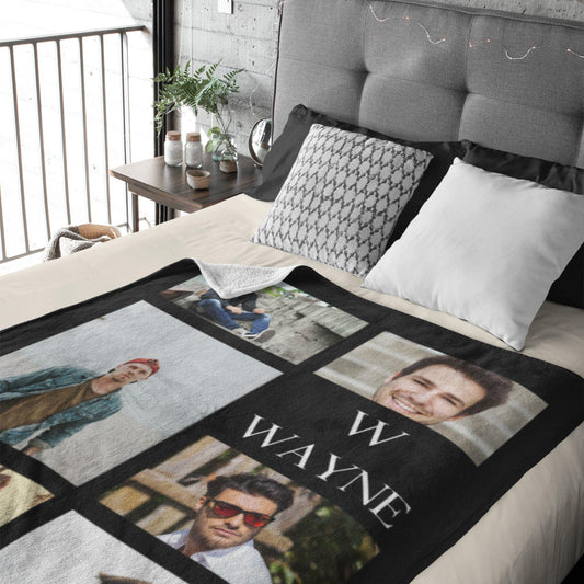 Personalized Photo Blanket, Photo Collage Gifts for Him or Her, Customized Name Photo Blanket, Special Memory Keepsake for Wedding, Birthday