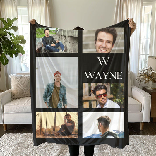 Personalized Photo Blanket, Photo Collage Gifts for Him or Her, Customized Name Photo Blanket, Special Memory Keepsake for Wedding, Birthday