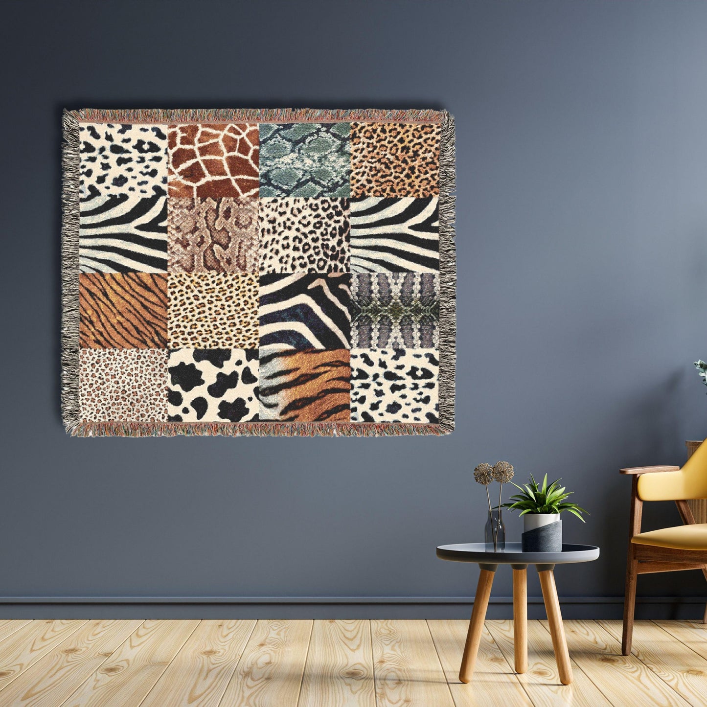 Animal Print Woven Blanket, Safari Checkerboard Throw Blanket, Cozy Throw for Living Room, Boho Home Decor, Wildlife Lovers Home Decor Gift