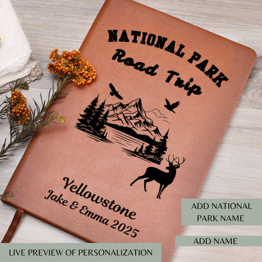 Custom National Park Leather Journal – Personalized Travel Notebook for All 63 Parks, Hiking Gift, Camping Trip Planner, Adventure Log