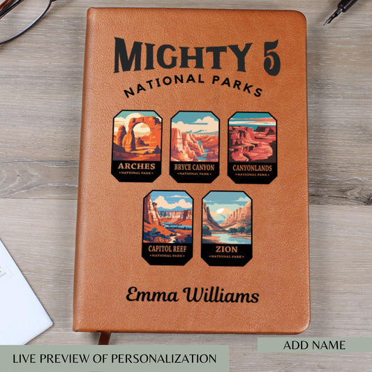 Mighty Five National Parks Leather Journal Road Trip Tracker National Park Gift Family Travel Diary Park Tracker USA Parks Lover Gift