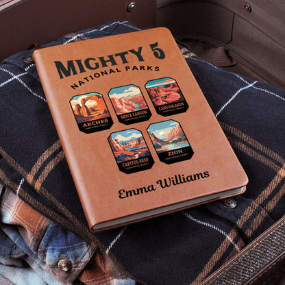 Mighty Five National Parks Leather Journal Road Trip Tracker National Park Gift Family Travel Diary Park Tracker USA Parks Lover Gift