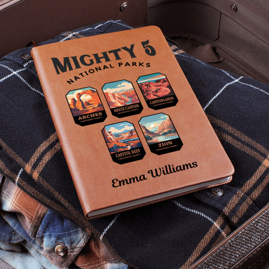 Mighty Five National Parks Leather Journal Road Trip Tracker National Park Gift Family Travel Diary Park Tracker USA Parks Lover Gift