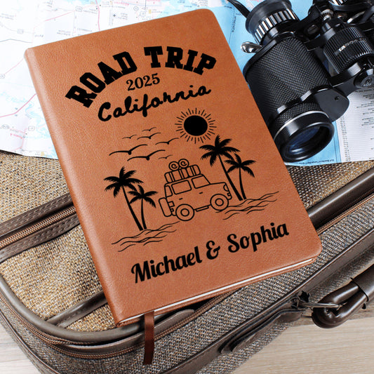 California Road Trip Journal Personalized Leather Travel Notebook Custom A5 Adventure Diary Gift Memory Book for Him Her Vacation Planner