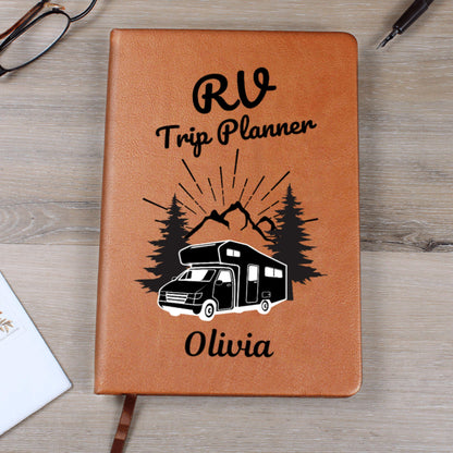 RV Trip Planner Leather Travel Journal Personalized Road Trip Notebook Custom Camper Adventure Diary Gift for RV Travelers Camping Gift Her