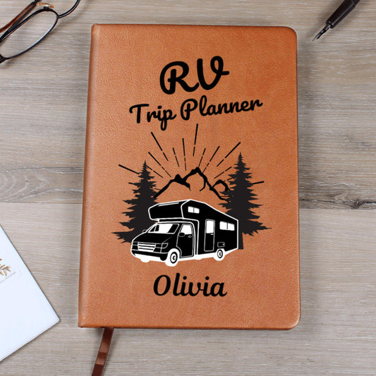 RV Trip Planner Leather Travel Journal Personalized Road Trip Notebook Custom Camper Adventure Diary Gift for RV Travelers Camping Gift Her