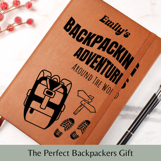 Custom Adventure Travel Journal Backpacker Gift Personalized Hiking Notebook Faux Leather Bucket List Diary for Gap Year or Safe Travels
