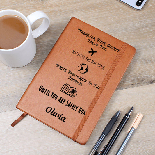 Personalized Travel Journal Keepsake Custom Name Adventure Notebook Farewell Gift for Backpackers Safe Travels Memory Book for Her or Him