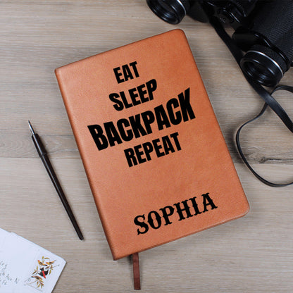 Eat Sleep Backpack Repeat Aesthetic Travel Journal Personalized Name Gift for Hikers Backpackers Gap Year Girls Adventure Notebook for Her