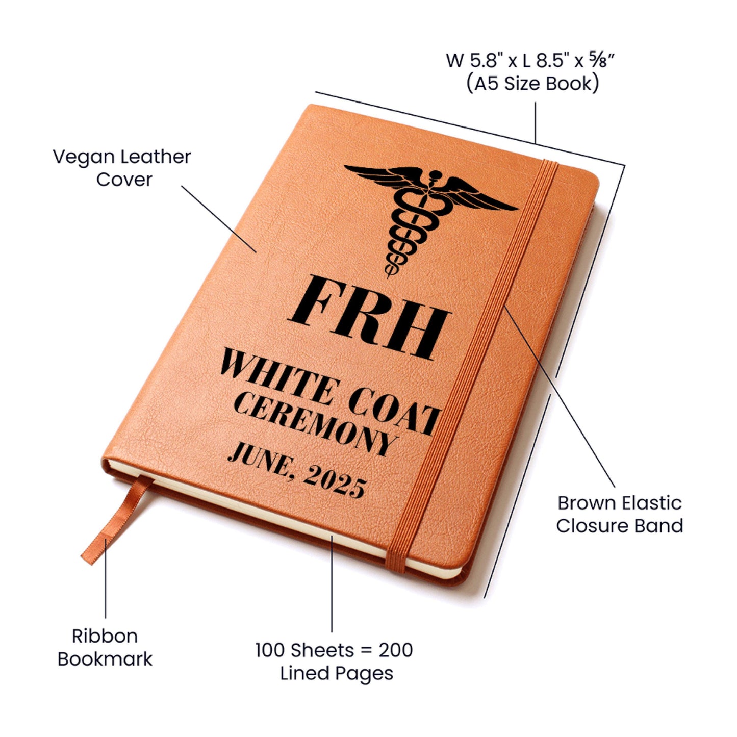 Custom White Coat Ceremony Journal Gift, Personalized Doctor Notebook, Monogram Leather Journal, Graduation Keepsake for Medical Students