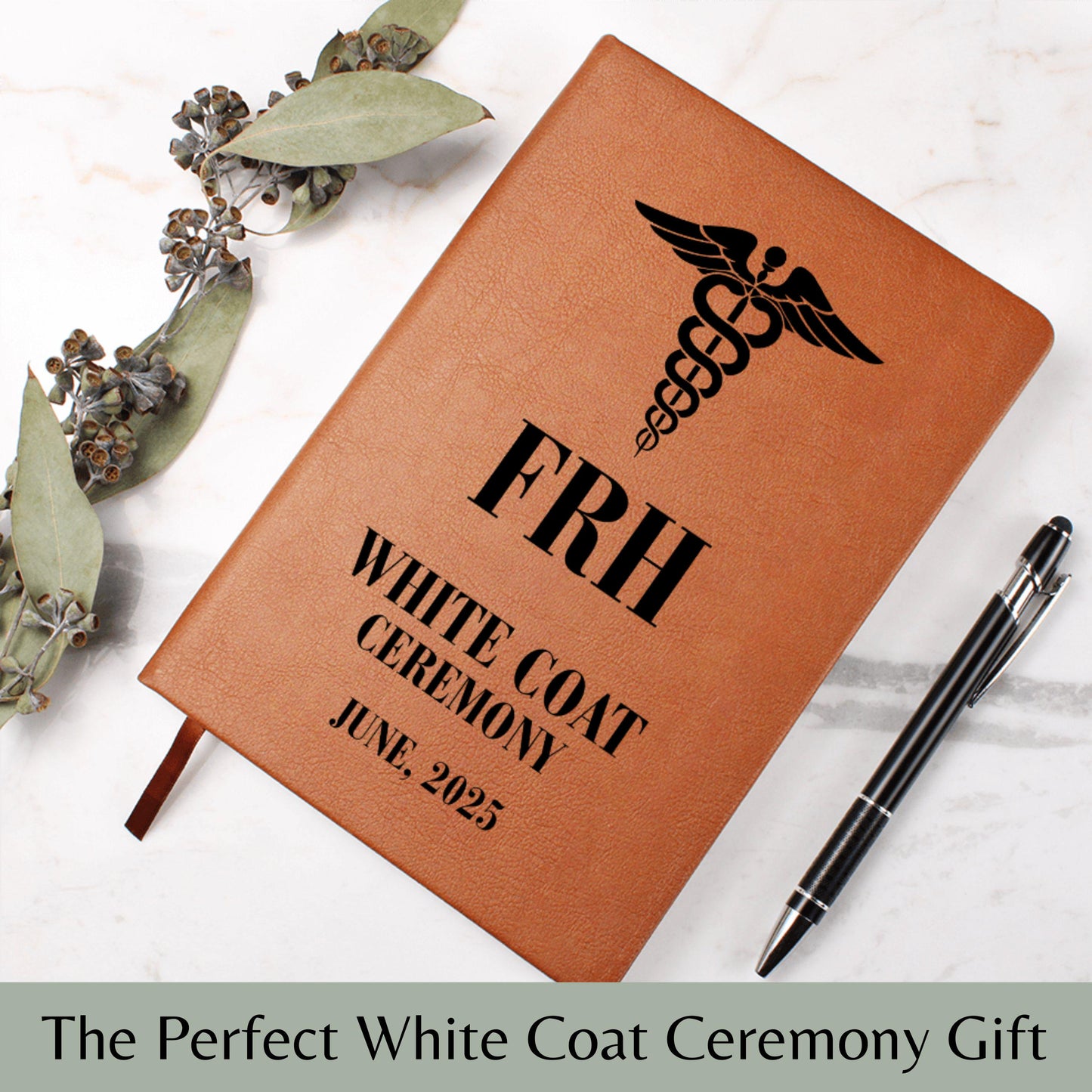 Custom White Coat Ceremony Journal Gift, Personalized Doctor Notebook, Monogram Leather Journal, Graduation Keepsake for Medical Students
