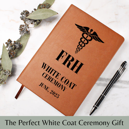 Custom White Coat Ceremony Journal Gift, Personalized Doctor Notebook, Monogram Leather Journal, Graduation Keepsake for Medical Students