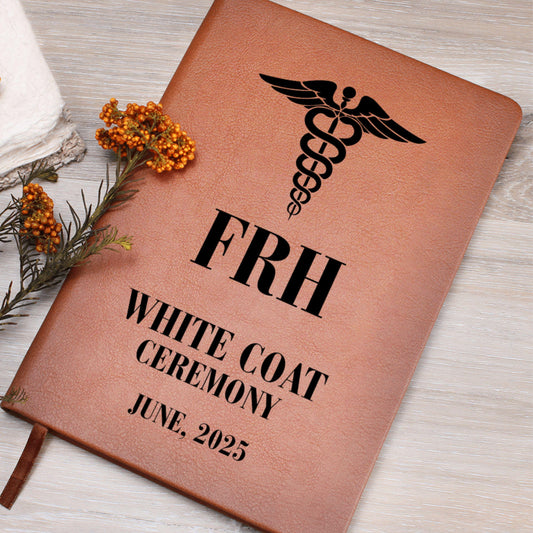 Custom White Coat Ceremony Journal Gift, Personalized Doctor Notebook, Monogram Leather Journal, Graduation Keepsake for Medical Students