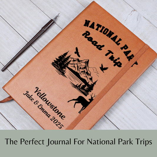 Custom National Park Leather Journal – Personalized Travel Notebook for All 63 Parks, Hiking Gift, Camping Trip Planner, Adventure Log