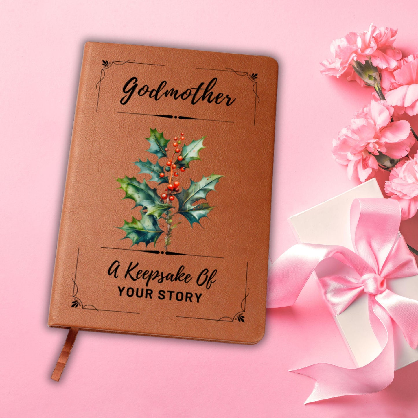 Personalized Godmother Journal with Birth Flower, Custom Leather Keepsake Notebook, Gift for Godmother Birthday, Baptism or Mother's Day