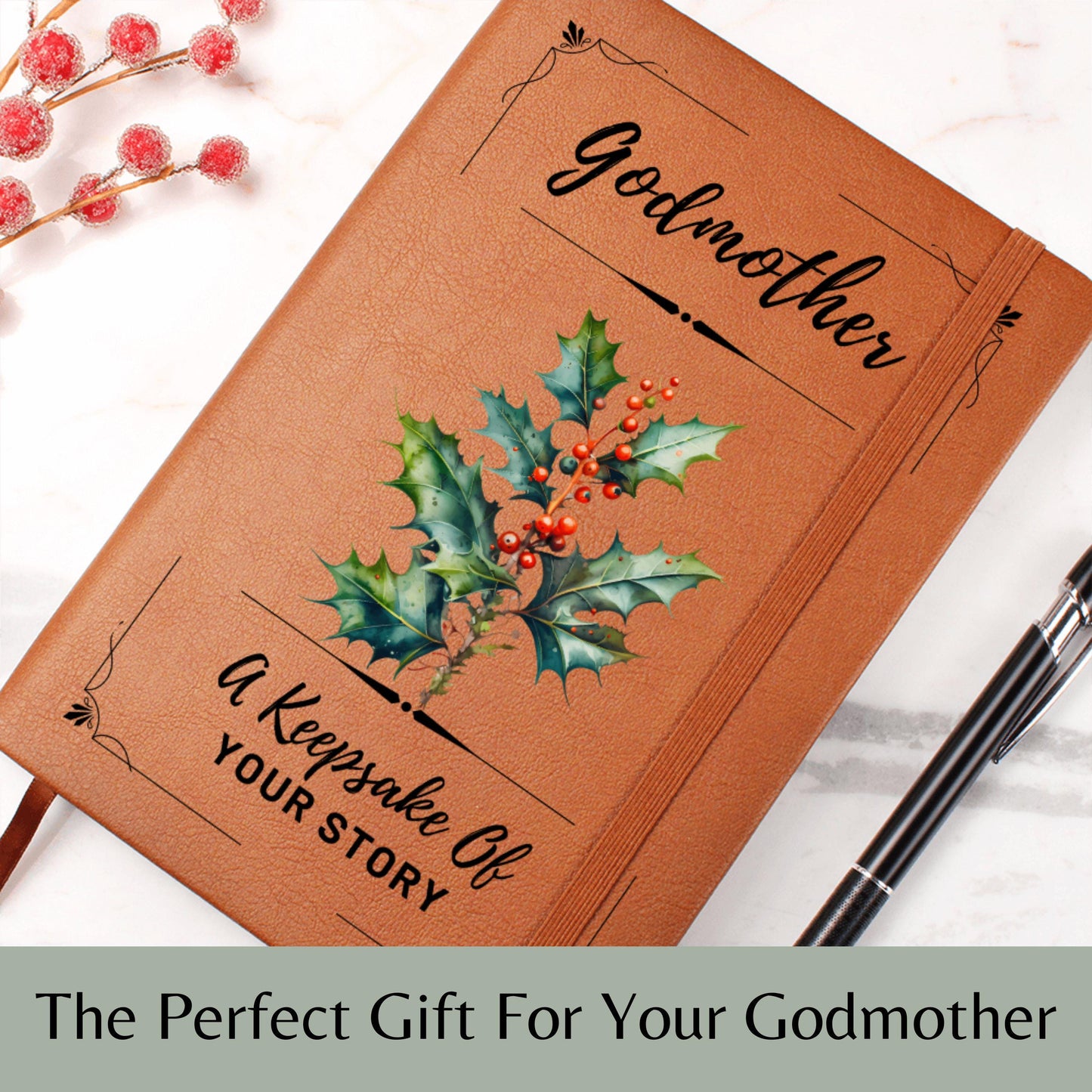 Personalized Godmother Journal with Birth Flower, Custom Leather Keepsake Notebook, Gift for Godmother Birthday, Baptism or Mother's Day