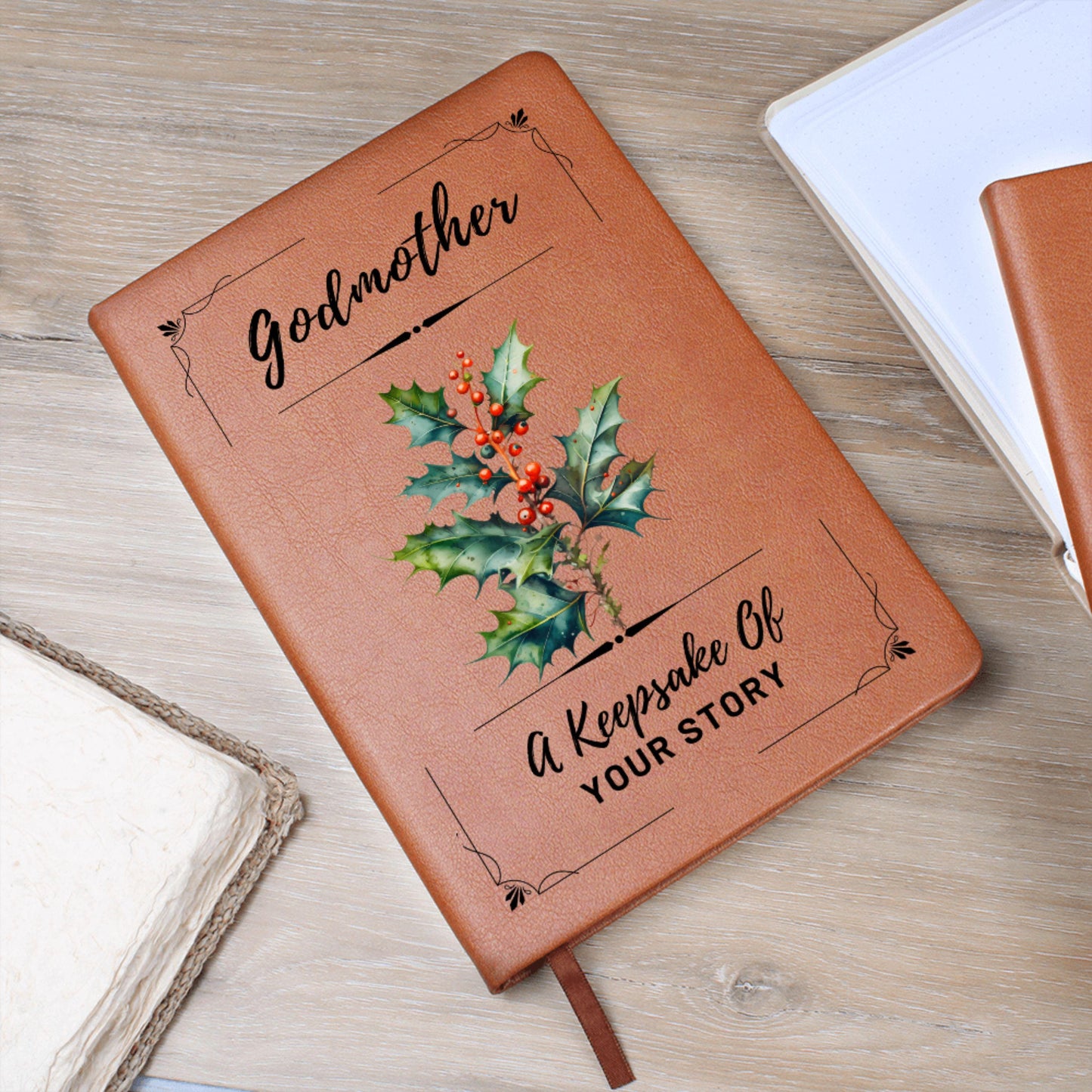 Personalized Godmother Journal with Birth Flower, Custom Leather Keepsake Notebook, Gift for Godmother Birthday, Baptism or Mother's Day