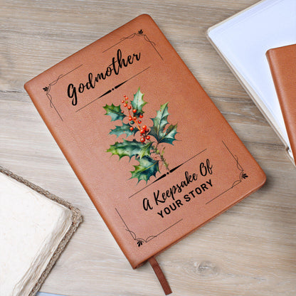 Personalized Godmother Journal with Birth Flower, Custom Leather Keepsake Notebook, Gift for Godmother Birthday, Baptism or Mother's Day