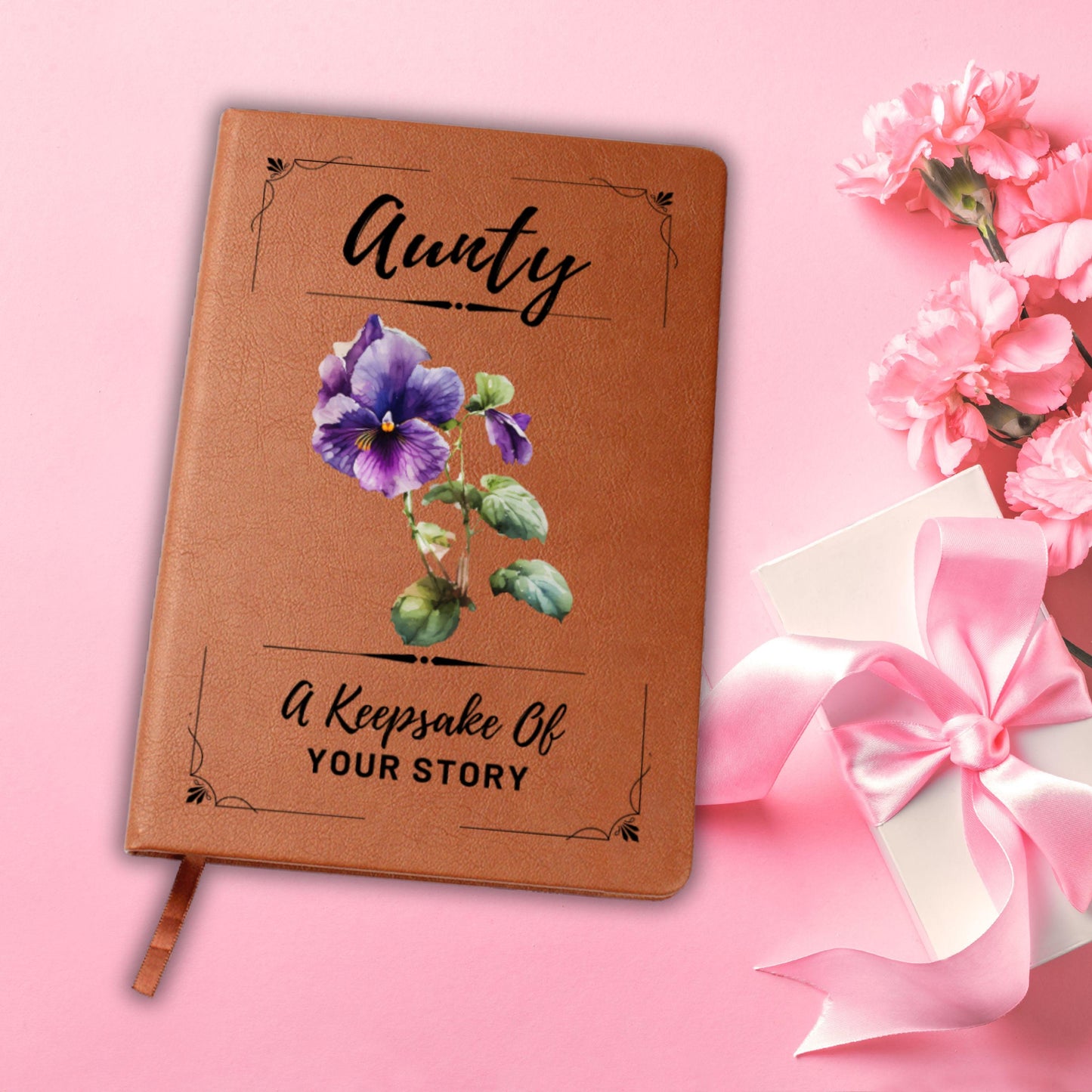 Personalized Aunty Journal with Birth Flower, Custom Leather Notebook Gift for Aunt Birthday, Christmas, Keepsake for Favorite Auntie