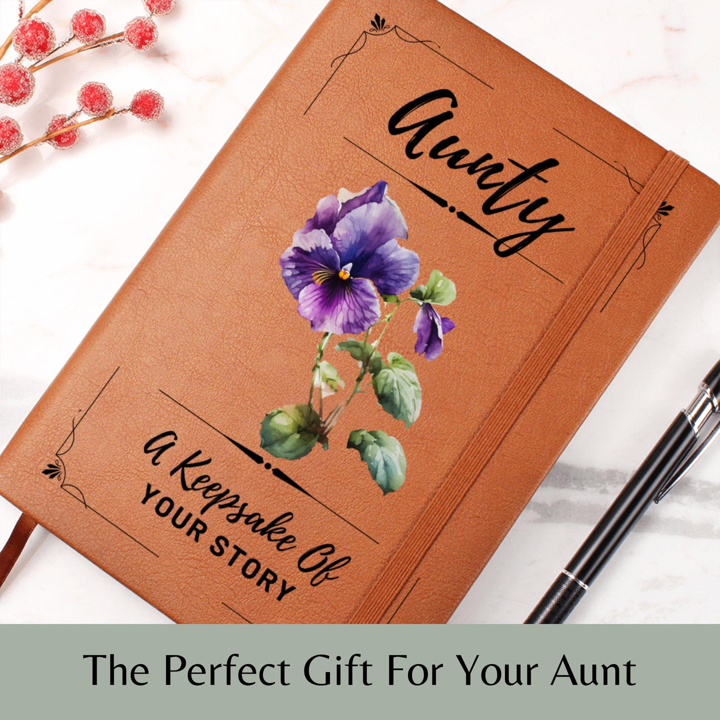 Personalized Aunty Journal with Birth Flower, Custom Leather Notebook Gift for Aunt Birthday, Christmas, Keepsake for Favorite Auntie