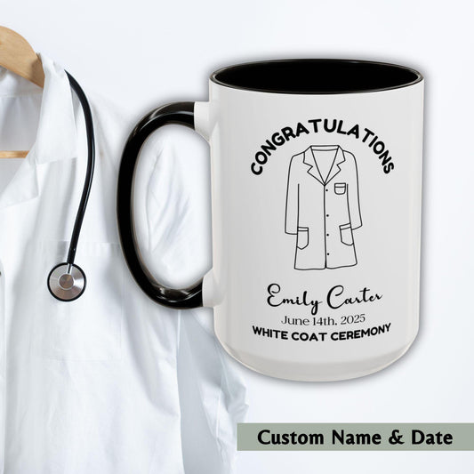 Personalized White Coat Ceremony Gift Mug 15oz - Future Doctor Gift Medical Student Nurse Dentist Pharmacist Vet Graduation Gift Keepsake