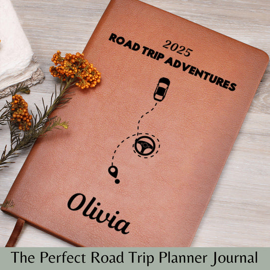Road Trip Adventures Trip Planner - Personalized Leather Travel Journal Road Trip Diary Road Trip Gift Trip Planner Road Adventure Journal