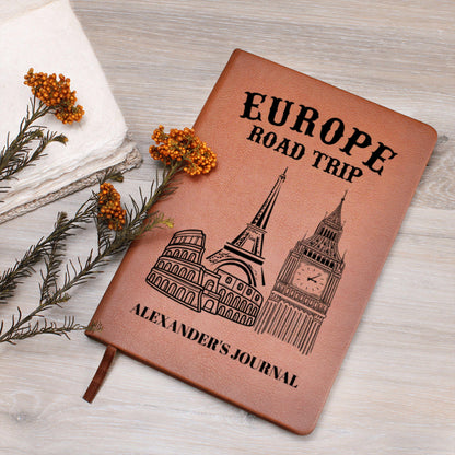 Personalized Europe Road Trip Journal Custom Leather Travel Notebook Gift for Traveler Adventure Diary Keepsake Memory Book for Him Her