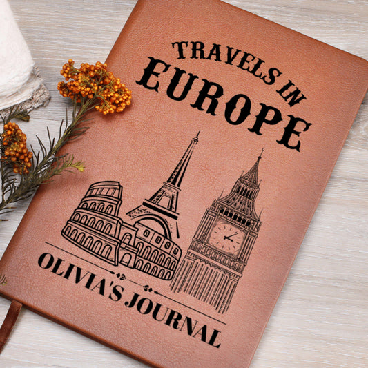 Personalized Travels in Europe Leather Journal Custom Travel Notebook Adventure Diary Gift Travel Memory Book for Him Her A5 Travel Gift