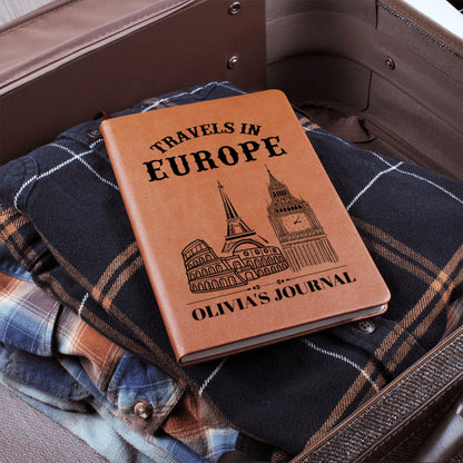Personalized Travels in Europe Leather Journal Custom Travel Notebook Adventure Diary Gift Travel Memory Book for Him Her A5 Travel Gift