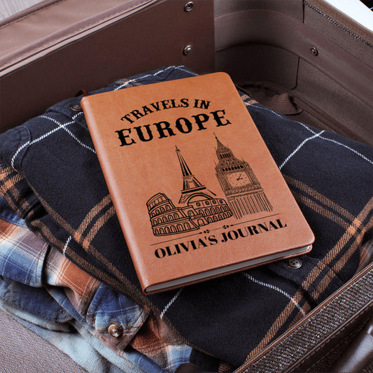 Personalized Travels in Europe Leather Journal Custom Travel Notebook Adventure Diary Gift Travel Memory Book for Him Her A5 Travel Gift