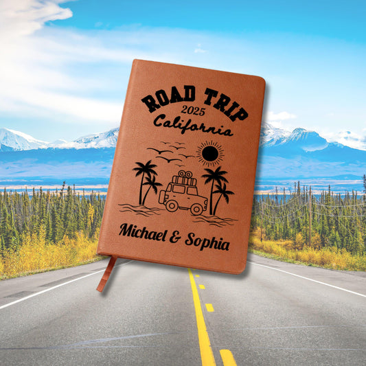 California Road Trip Journal Personalized Leather Travel Notebook Custom A5 Adventure Diary Gift Memory Book for Him Her Vacation Planner