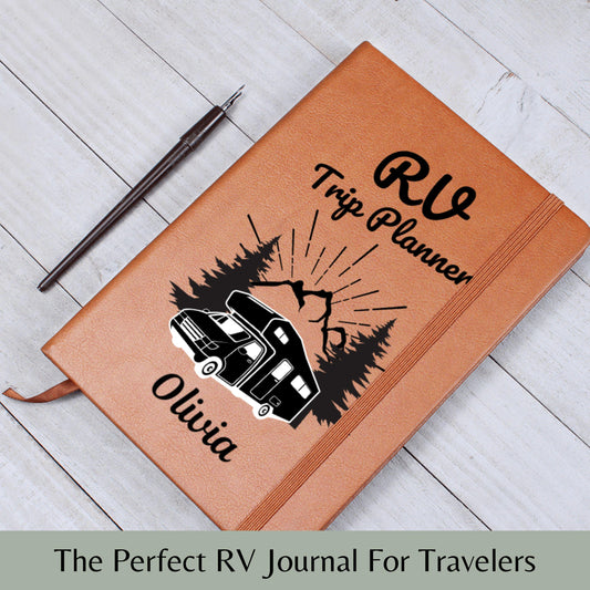 RV Trip Planner Leather Travel Journal Personalized Road Trip Notebook Custom Camper Adventure Diary Gift for RV Travelers Camping Gift Her