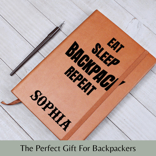 Eat Sleep Backpack Repeat Aesthetic Travel Journal Personalized Name Gift for Hikers Backpackers Gap Year Girls Adventure Notebook for Her