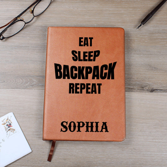 Eat Sleep Backpack Repeat Aesthetic Travel Journal Personalized Name Gift for Hikers Backpackers Gap Year Girls Adventure Notebook for Her