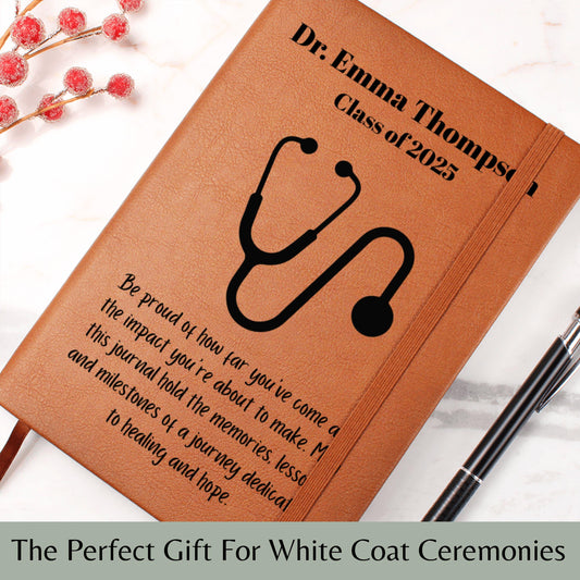 White Coat Ceremony Journal Personalized with Name – Doctor Graduation Gift, Med School Match Day Keepsake, Class of 2025 MD Gift