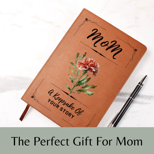 Birth Flower Personalized Journal For Mom Keepsake Book Gift - Vegan Leather Journal Birthday Gift Mom Journal Sentimental Gift Mom Legacy