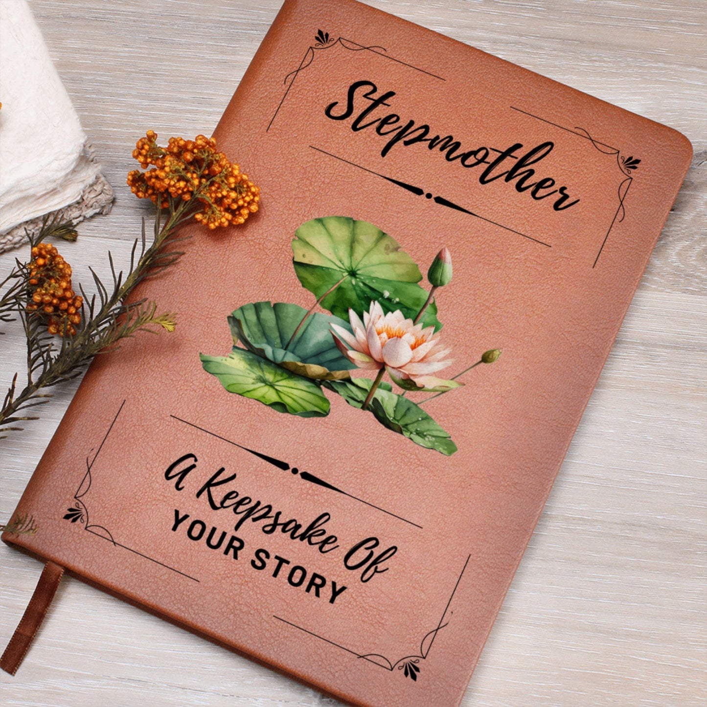 Personalized Stepmother Birth Flower Journal – Leather Notebook Gift for Stepmom, Bonus Mom, Mother's Day, Stepmom Birthday Christmas Gift