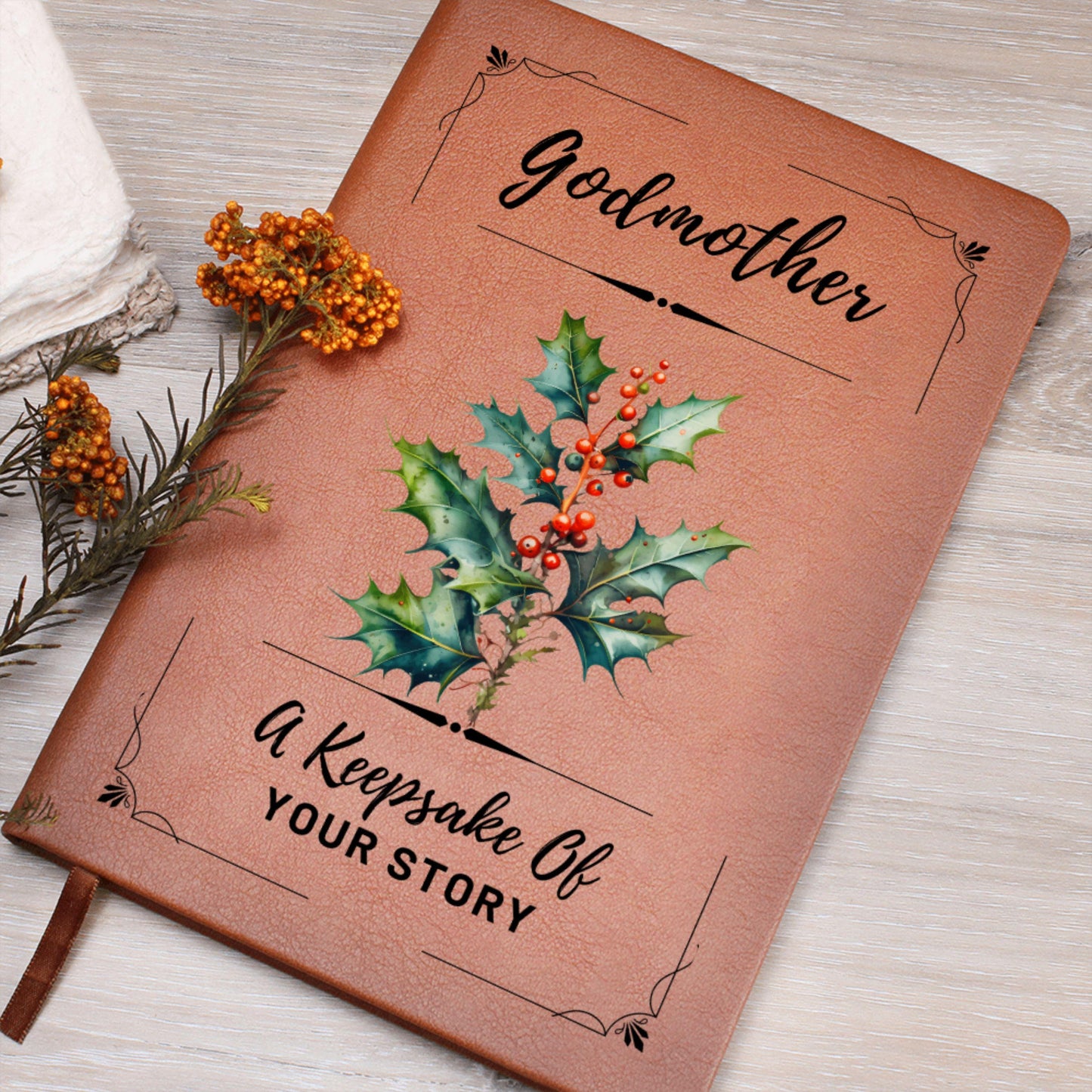 Personalized Godmother Journal with Birth Flower, Custom Leather Keepsake Notebook, Gift for Godmother Birthday, Baptism or Mother's Day