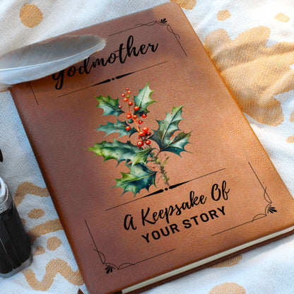 Personalized Godmother Journal with Birth Flower, Custom Leather Keepsake Notebook, Gift for Godmother Birthday, Baptism or Mother's Day