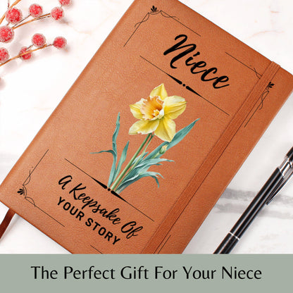 Personalized Birth Flower Journal for Niece, Custom Leather Notebook Gift for Niece Birthday, Teen Girl Journal, Niece Graduation Gift