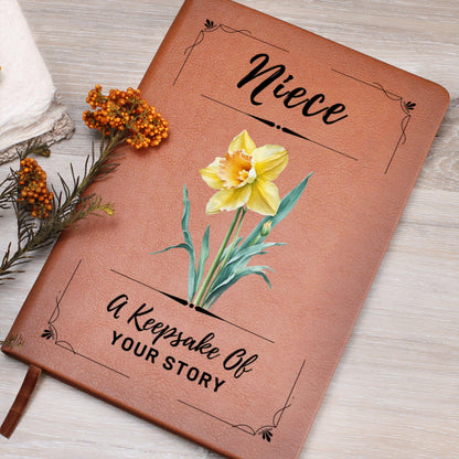 Personalized Birth Flower Journal for Niece, Custom Leather Notebook Gift for Niece Birthday, Teen Girl Journal, Niece Graduation Gift