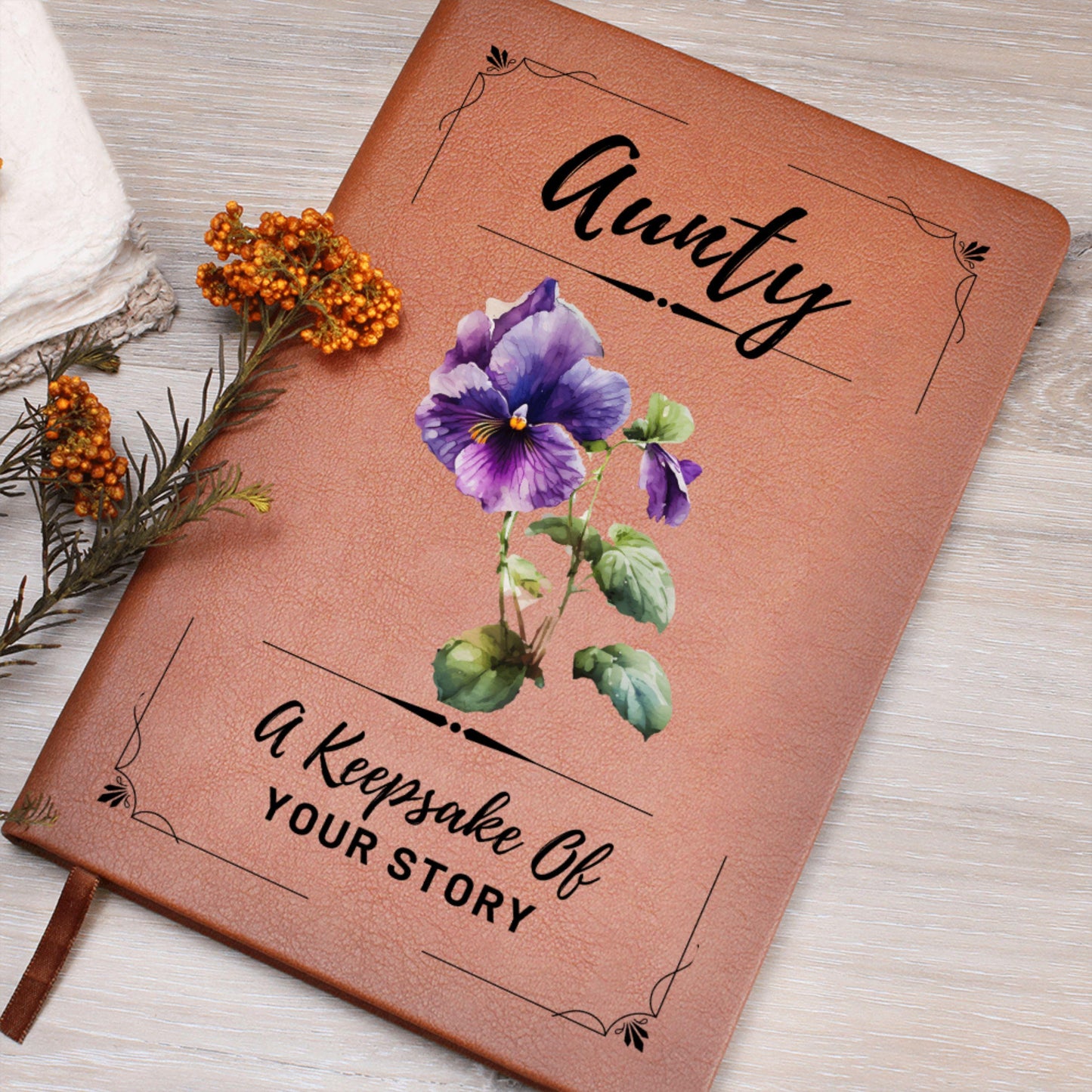 Personalized Aunty Journal with Birth Flower, Custom Leather Notebook Gift for Aunt Birthday, Christmas, Keepsake for Favorite Auntie
