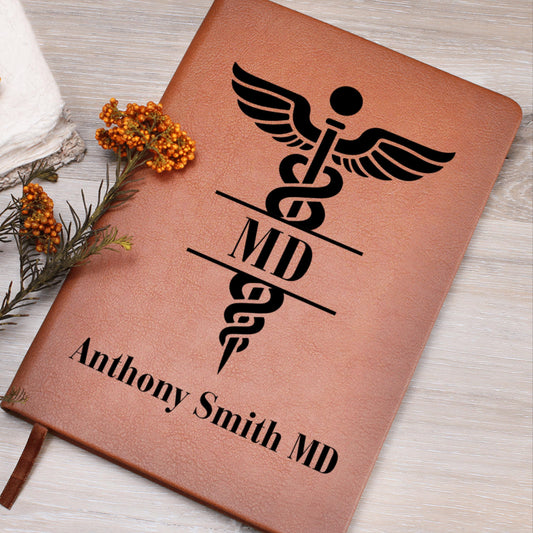 Personalized MD Journal Gift for Doctor Custom Name Caduceus Notebook Medical School Graduation Resident Gift Physician Keepsake Memory Book