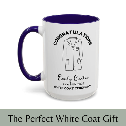 Personalized White Coat Ceremony Gift Mug 15oz - Future Doctor Gift Medical Student Nurse Dentist Pharmacist Vet Graduation Gift Keepsake
