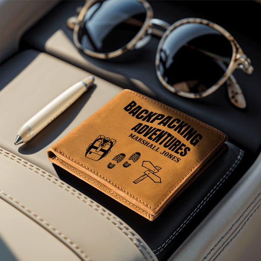 Custom Leather Wallet Hiking Gift Personalized Travel Wallet Backpacking Adventure Gift for Him Outdoorsy Gift Hiking Keepsake Travel Gift