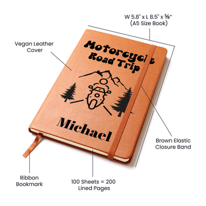 Motorcycle Road Trip Journal Personalized Travel Notebook Custom Name Biker Gift Adventure Log Motorcycle Rider Keepsake for Him or Her